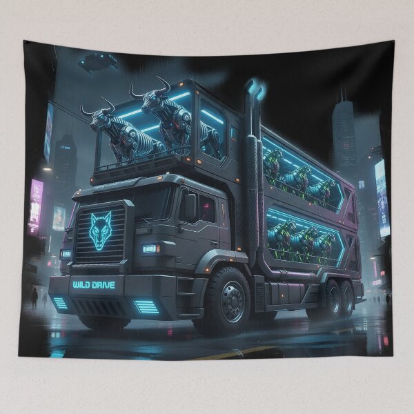 Item preview, Cyberpunk Bull Transporter - Sci-Fi Neon Cargo Rig - Wild Drive designed and sold by BounoWorld.