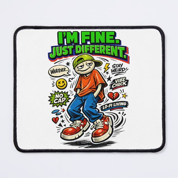 Item preview, I’m Fine Just Different Sarcastic Gen Z Cartoon - Misplaced Smile Weirdcore Aesthetic - Lo-Fi Living Vibe Check Streetwear Art by Vivaan Studio designed and sold by Vivaan Studio.