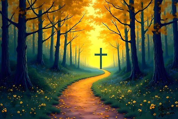 Forest Path to Cross - Christian Faith