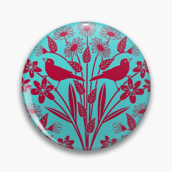 Item preview, Birds and wildflower silhouettes in aqua and red designed and sold by Jennifer Ladd.