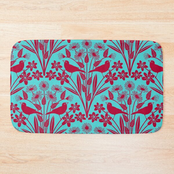 Item preview, Birds and wildflower silhouettes in aqua and red designed and sold by Jennifer Ladd.