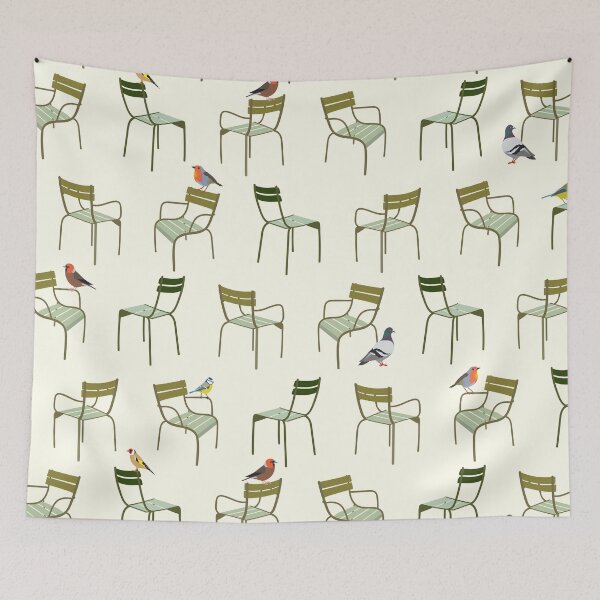 Item preview, Paris park iconic green chairs with native birds designed and sold by Jennifer Ladd.