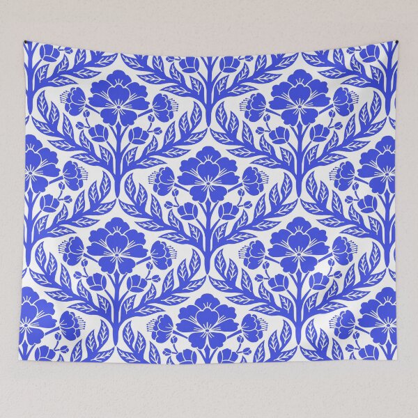 Item preview, Bold and bright floral damask in blue and white designed and sold by Jennifer Ladd.
