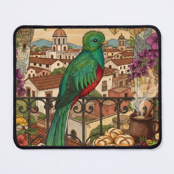 Item preview, Vintage Guatemalan postcard: quetzal, coffee, colonial flowers designed and sold by CoffeeinBloom.