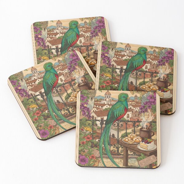 Item preview, Vintage Guatemalan postcard: quetzal, coffee, colonial flowers designed and sold by CoffeeinBloom.