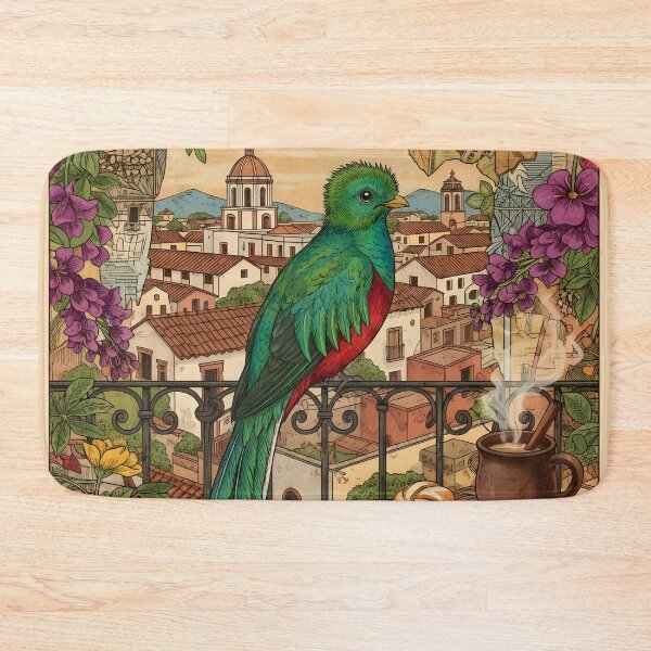 Item preview, Vintage Guatemalan postcard: quetzal, coffee, colonial flowers designed and sold by CoffeeinBloom.