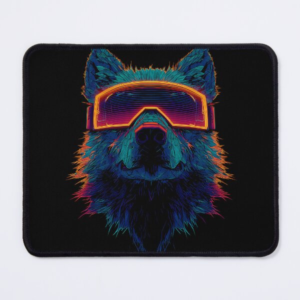 Item preview, Neon Wolf with Visor – Synthwave Cyber Animal designed and sold by Beachy Beasts.