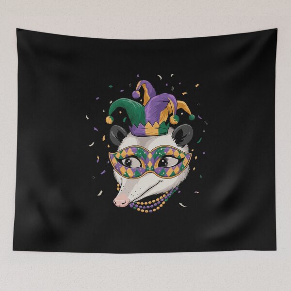 Item preview, Mardi Gras Opossum Jester Hat Masquerade Mask Beads designed and sold by CORJIDOG-ART.