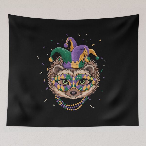 Item preview, Mardi Gras Hedgehog Jester Mask Beads designed and sold by CORJIDOG-ART.