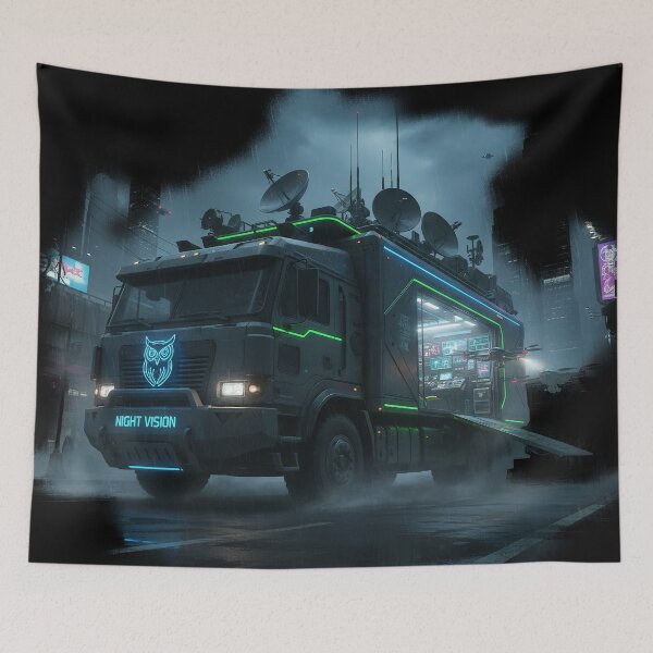 Item preview, Cyberpunk Surveillance Truck - Night Vision Stealth Rig - Sci-Fi Intelligence Unit designed and sold by BounoWorld.