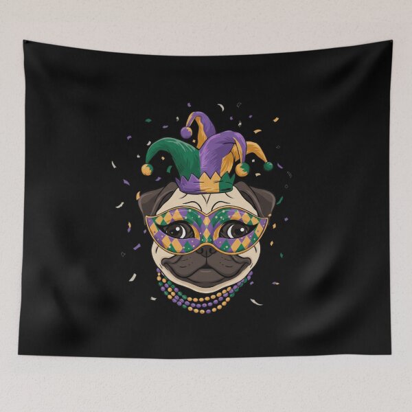 Item preview, Mardi Gras Pug Mask Jester Hat Beads designed and sold by CORJIDOG-ART.