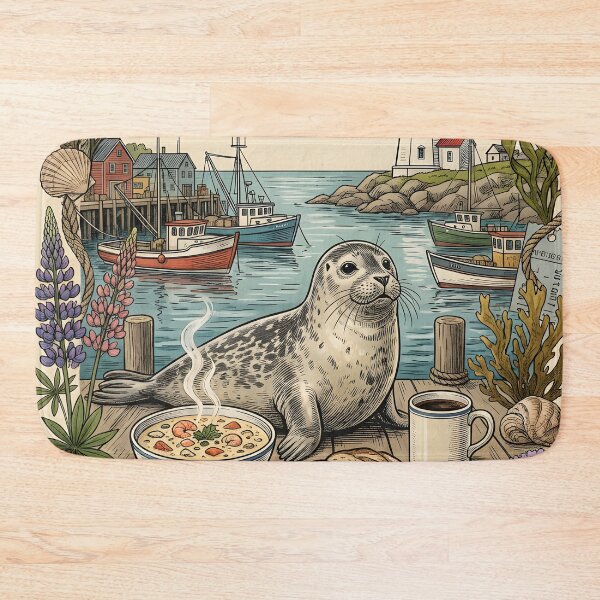 Item preview, Vintage Coastal Traveling Seal Postcard designed and sold by CoffeeinBloom.