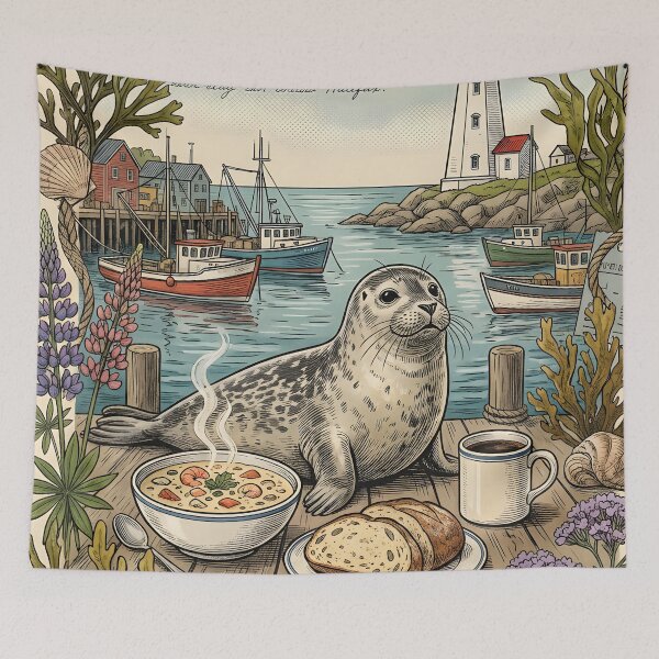Item preview, Vintage Coastal Traveling Seal Postcard designed and sold by CoffeeinBloom.