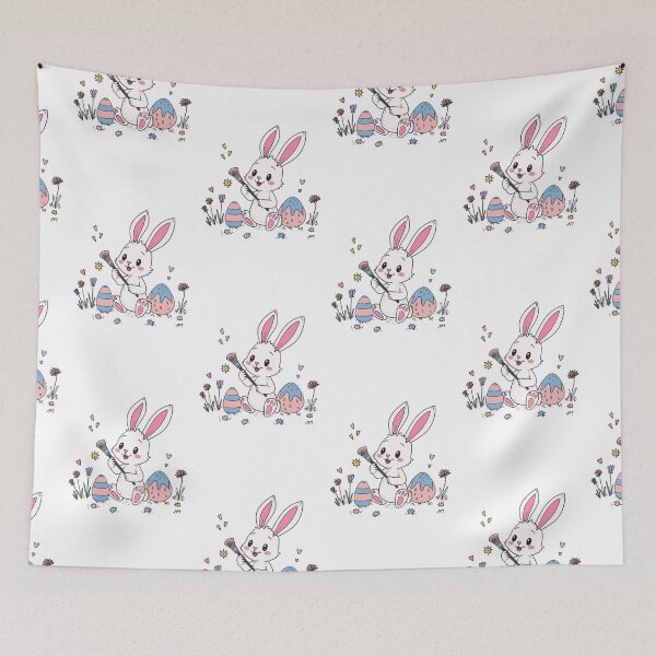 Artikelvorschau, Niedlicher Osterhase beim Eierbemalen – Bezaubernde Frühlingsillustration entworfen und verkauft von SimoesArtistry.