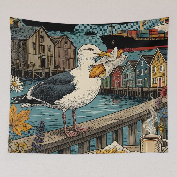 Item preview, Vintage Seagull Harbor Travel Postcard designed and sold by CoffeeinBloom.
