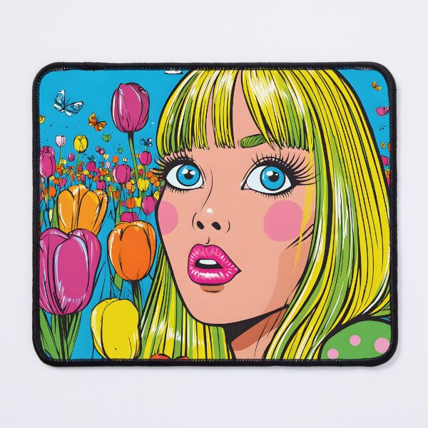 Item preview, Vibrant Woman Amidst Colorful Tulips in Spring Bloom designed and sold by Artessie.