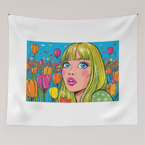 Item preview, Vibrant Woman Amidst Colorful Tulips in Spring Bloom designed and sold by Artessie.