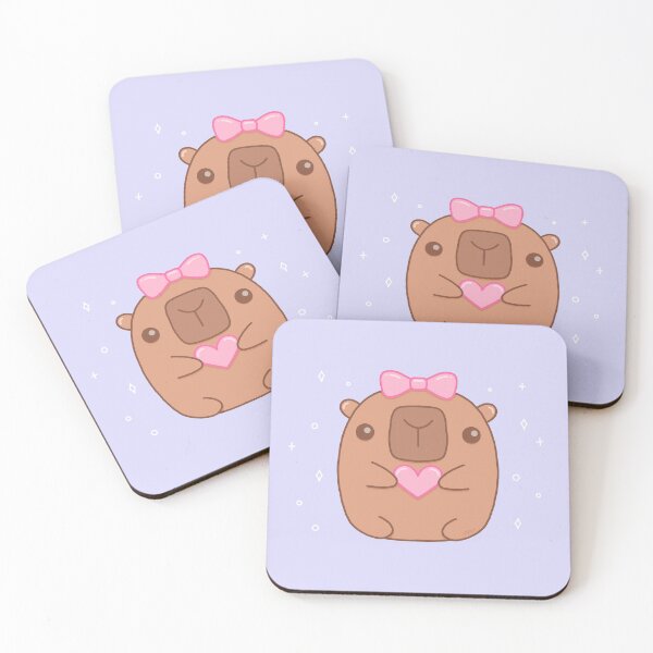 Item preview, Kawaii Capybara with Coquette Bow Holding Heart designed and sold by DrawnByAllu.