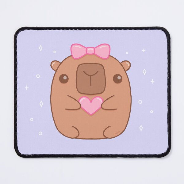 Item preview, Kawaii Capybara with Coquette Bow Holding Heart designed and sold by DrawnByAllu.