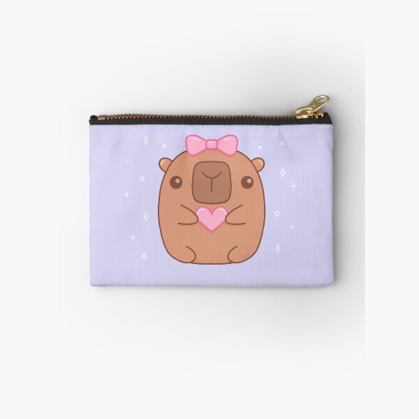 Item preview, Kawaii Capybara with Coquette Bow Holding Heart designed and sold by DrawnByAllu.