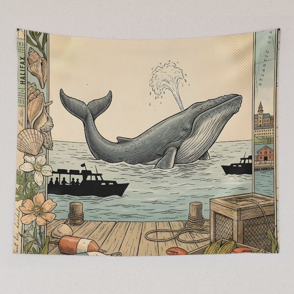 Item preview, Vintage Whale Excursion Halifax Postcard designed and sold by CoffeeinBloom.