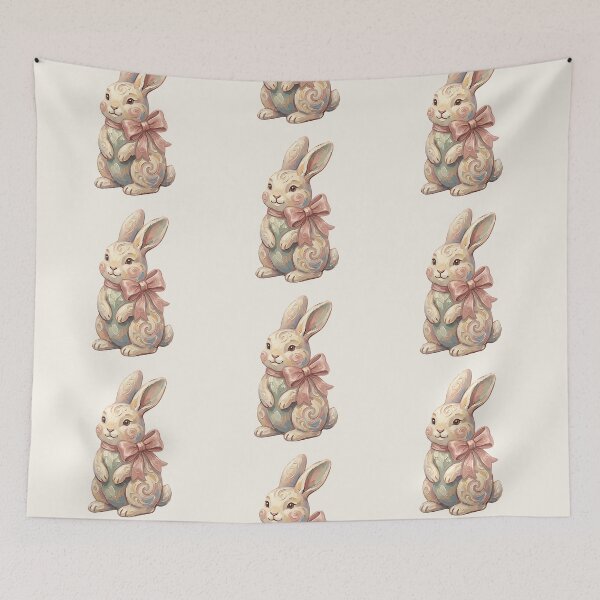 Item preview, Heirloom Faux Hand-Painted Style Easter Bunny with Bow – Soft Pastel Spring Illustration designed and sold by SkyTastic.