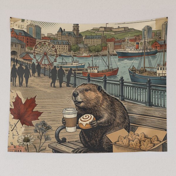 Item preview, Vintage Autumn Beaver Halifax Postcard designed and sold by CoffeeinBloom.