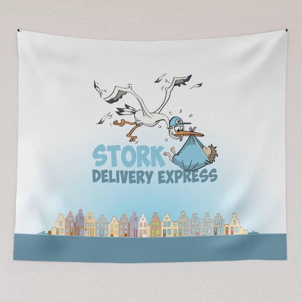 Item preview, The stork delivery express - Baby boy edition designed and sold by Stef Ringoot, cartoons and illustrations.