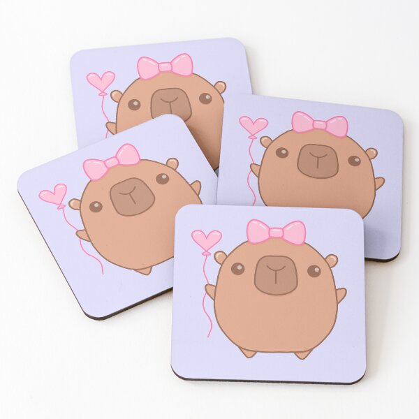 Item preview, Kawaii Capybara with Coquette Bow Holding Heart Balloon designed and sold by DrawnByAllu.