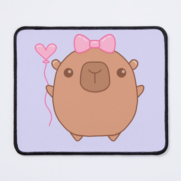 Item preview, Kawaii Capybara with Coquette Bow Holding Heart Balloon designed and sold by DrawnByAllu.