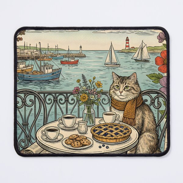 Item preview, Vintage Autumn Café Cat Postcard Halifax designed and sold by CoffeeinBloom.