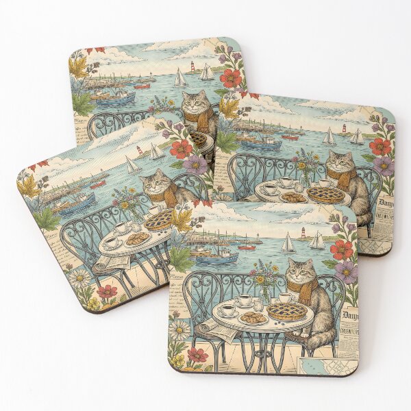 Item preview, Vintage Autumn Café Cat Postcard Halifax designed and sold by CoffeeinBloom.