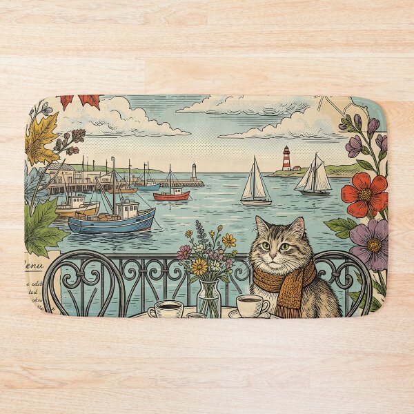 Item preview, Vintage Autumn Café Cat Postcard Halifax designed and sold by CoffeeinBloom.