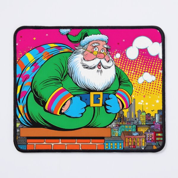 Item preview, Colorful Santa Claus on a City Skyline Background designed and sold by Artessie.