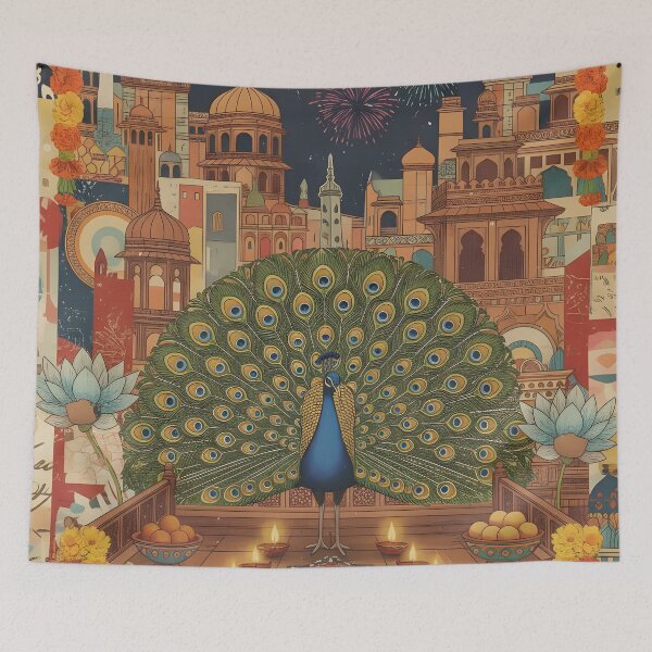 Item preview, Vintage Indian Peacock Festival Postcard designed and sold by CoffeeinBloom.