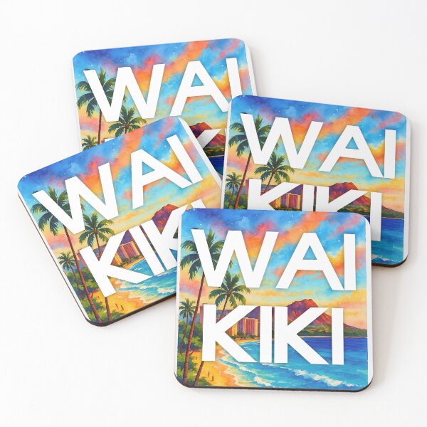 Artikelvorschau, Waikiki Beach, Honolulu, Hawaii – Aquarell-Strandposter entworfen und verkauft von Sea Gem.
