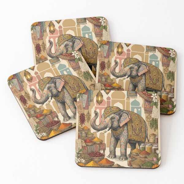 Item preview, Vintage India Elephant and Spices Postcard designed and sold by CoffeeinBloom.