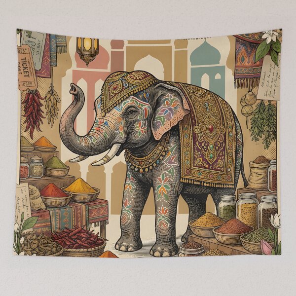 Item preview, Vintage India Elephant and Spices Postcard designed and sold by CoffeeinBloom.