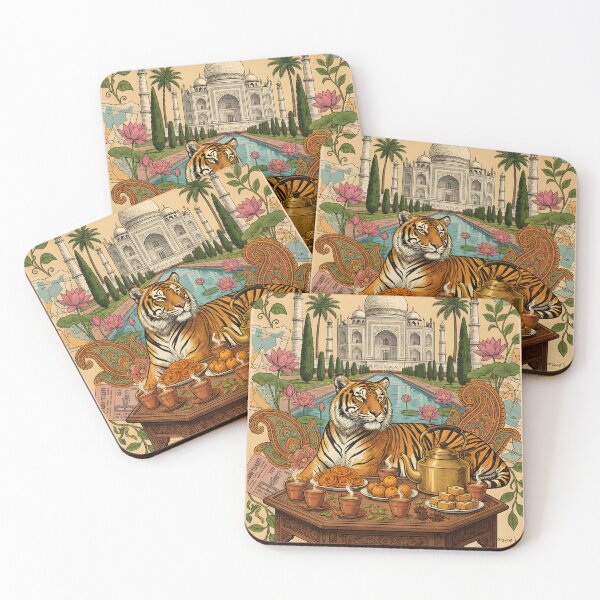 Item preview, Vintage India Tiger and Taj Mahal Postcard designed and sold by CoffeeinBloom.