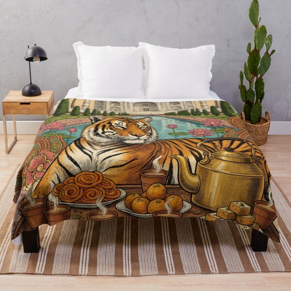 Item preview, Vintage India Tiger and Taj Mahal Postcard designed and sold by CoffeeinBloom.