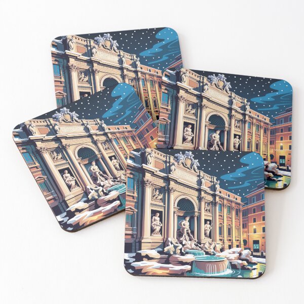 Item preview, Rome Trevi Fountain Vintage Travel Poster - Winter Wonderland Retro Art designed and sold by NightIcons.
