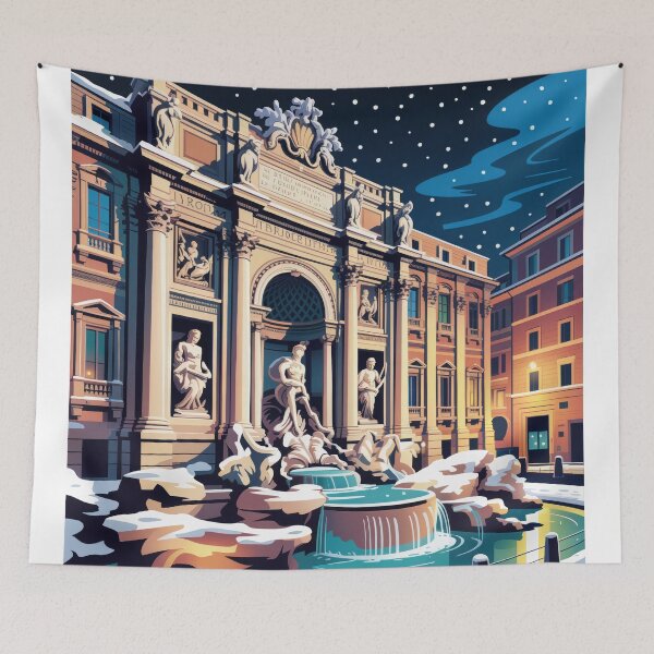 Item preview, Rome Trevi Fountain Vintage Travel Poster - Winter Wonderland Retro Art designed and sold by NightIcons.