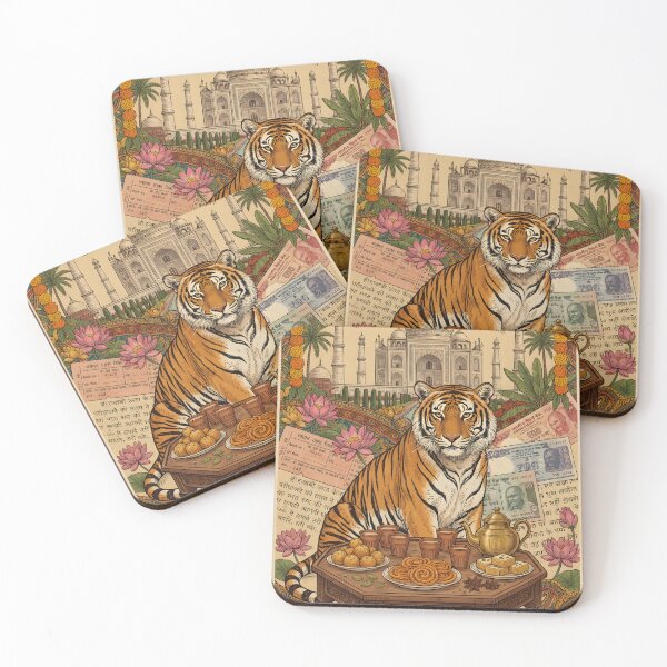 Item preview, Vintage India Tiger and Taj Mahal Postcard designed and sold by CoffeeinBloom.