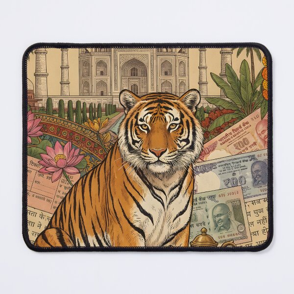 Item preview, Vintage India Tiger and Taj Mahal Postcard designed and sold by CoffeeinBloom.
