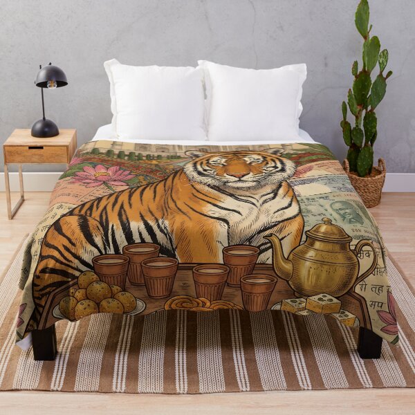 Item preview, Vintage India Tiger and Taj Mahal Postcard designed and sold by CoffeeinBloom.