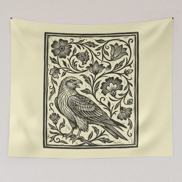 Item preview, Black Kite Folk Art Floral Forest Birdwatching  designed and sold by Y-Vibes.