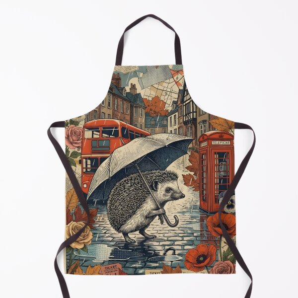 Item preview, Vintage London Hedgehog Rainy Postcard designed and sold by CoffeeinBloom.