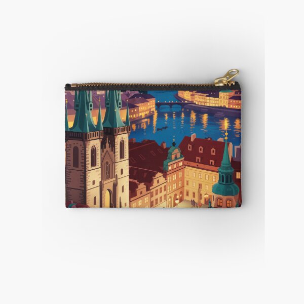 Item preview, Prague Old Town Square Vintage Travel Poster - Holiday Lights Retro Art designed and sold by NightIcons.