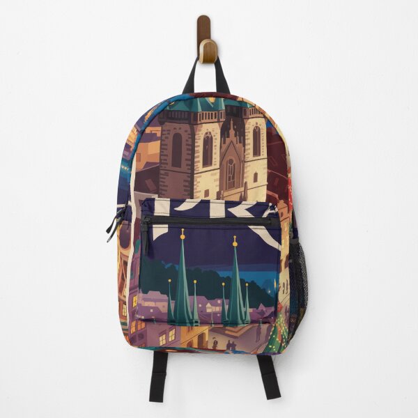 Item preview, Prague Old Town Square Vintage Travel Poster - Holiday Lights Retro Art designed and sold by NightIcons.