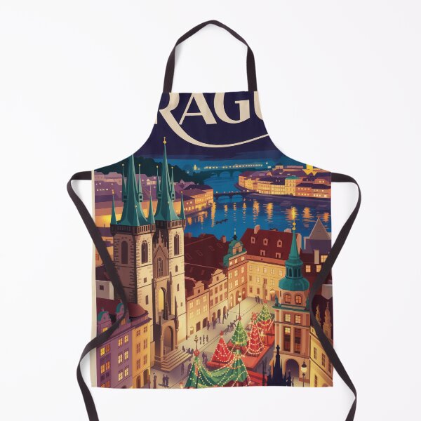 Item preview, Prague Old Town Square Vintage Travel Poster - Holiday Lights Retro Art designed and sold by NightIcons.